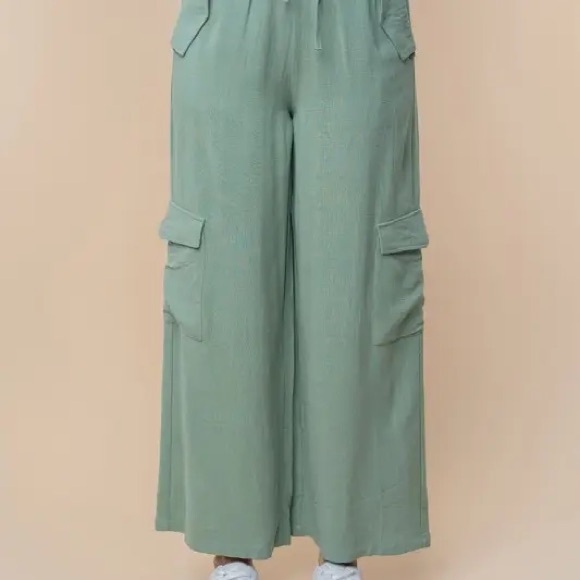 white birch Pants - 1013. High Waisted Woven Wide-Leg Cargo Pants